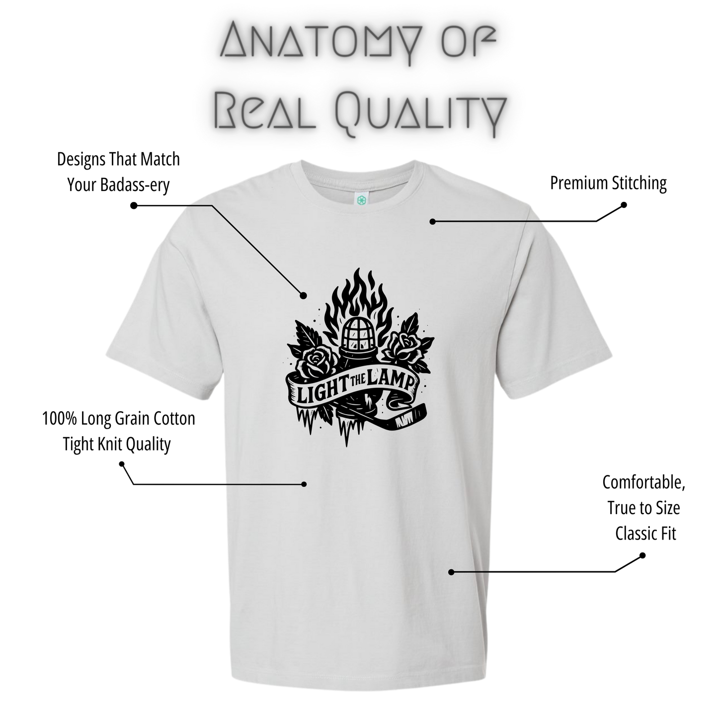 White Hockey t-shirt with black graphic design and text on a white background