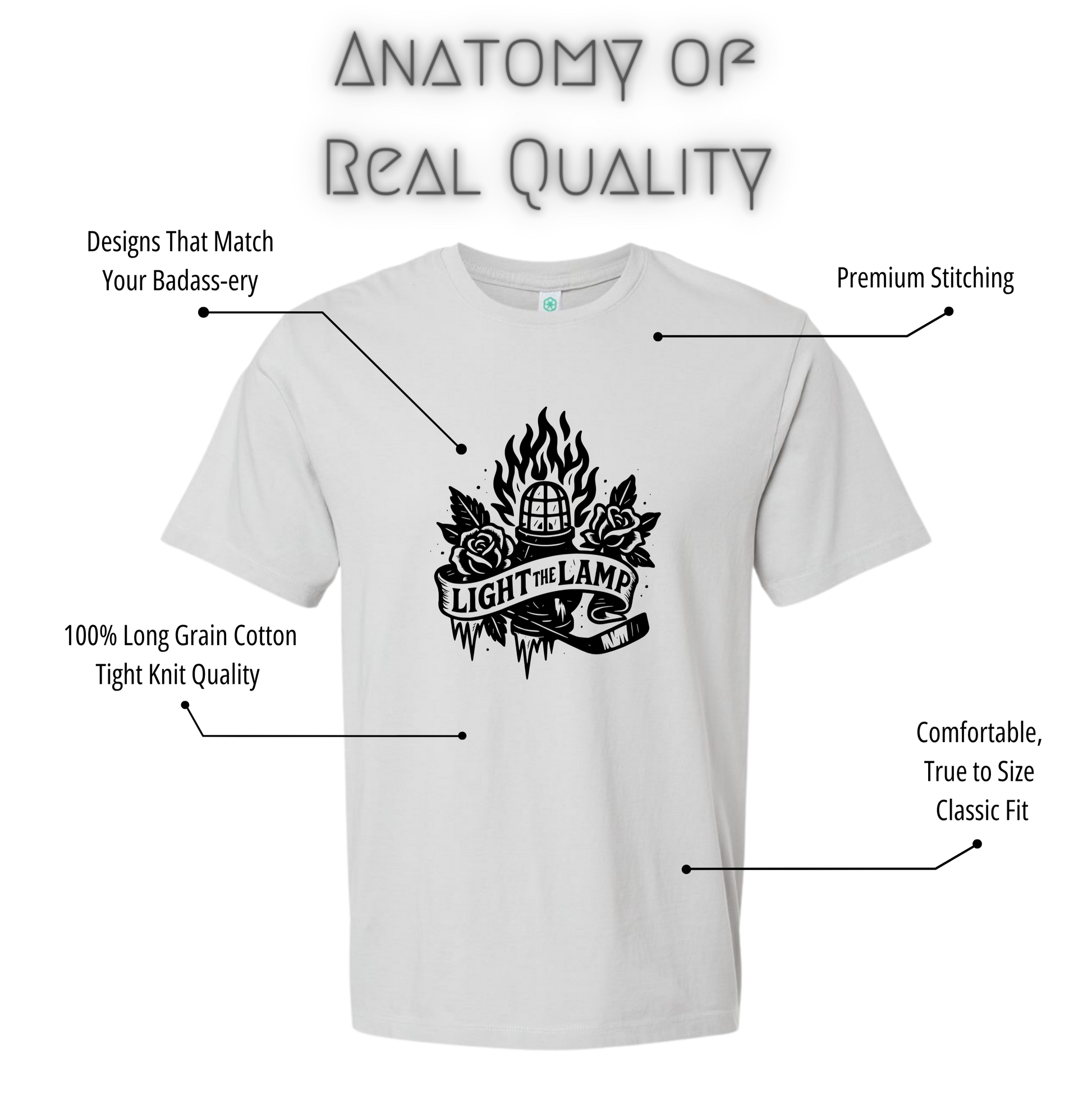 White Hockey t-shirt with black graphic design and text on a white background