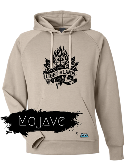 Beige hoodie with black graphic design and 'Mojave' text on a white background